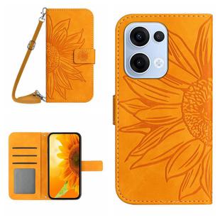 For OPPO Reno13 Global Skin Feel Sun Flower Embossed Flip Leather Phone Case with Lanyard(Yellow)