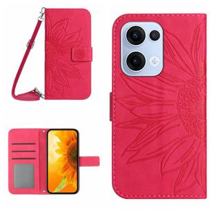For OPPO Reno13 Global Skin Feel Sun Flower Embossed Flip Leather Phone Case with Lanyard(Rose Red)