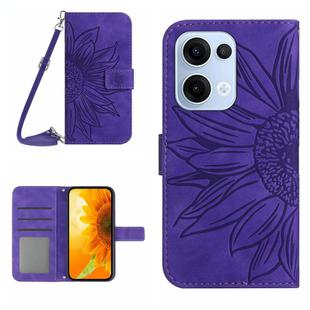 For OPPO Reno13 Global Skin Feel Sun Flower Embossed Flip Leather Phone Case with Lanyard(Dark Purple)
