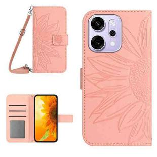 For OPPO Reno14 5G Global Skin Feel Sun Flower Embossed Flip Leather Phone Case with Lanyard(Pink)