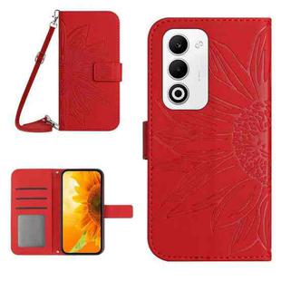 For OPPO A5 5G Global Skin Feel Sun Flower Embossed Flip Leather Phone Case with Lanyard(Red)