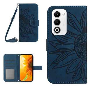 For OPPO A5 5G Global Skin Feel Sun Flower Embossed Flip Leather Phone Case with Lanyard(Inky Blue)