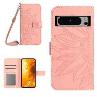 For Google Pixel 8 Pro Skin Feel Sun Flower Embossed Flip Leather Phone Case with Lanyard(Pink)