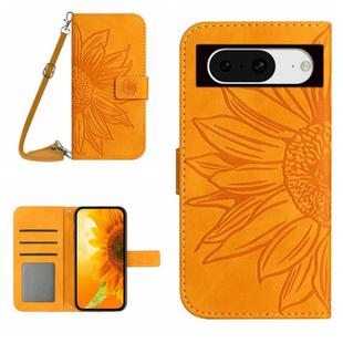For Google Pixel 8a Skin Feel Sun Flower Embossed Flip Leather Phone Case with Lanyard(Yellow)