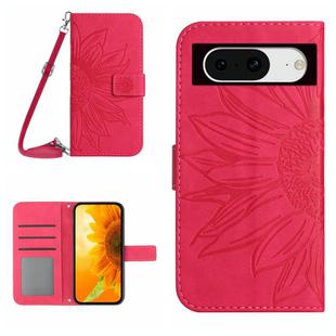 For Google Pixel 8a Skin Feel Sun Flower Embossed Flip Leather Phone Case with Lanyard(Rose Red)