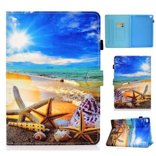 For iPad 9.7 (2017) / (2018) / Air 2 / Air Colored Drawing Stitching Horizontal Flip Leather Case with Holder & Card Slots & Sleep / Wake-up Function(Blue Sky Starfish)