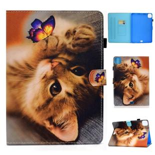 For iPad Pro 11 inch (2020) Colored Drawing Stitching Horizontal Flip Leather Tablet Case with Holder & Card Slots & Sleep / Wake-up Function(Butterfly Cat)