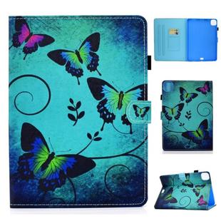 For iPad Pro 11 inch (2020) Colored Drawing Stitching Horizontal Flip Leather Tablet Case with Holder & Card Slots & Sleep / Wake-up Function(Green Butterflies)