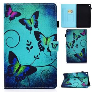 For Amazon Kindle fire HD8 2016 / 2017 / 2018 Colored Drawing Stitching Horizontal Flip Leather Case with Holder & Card Slots & Sleep / Wake-up Function(Green Butterflies)
