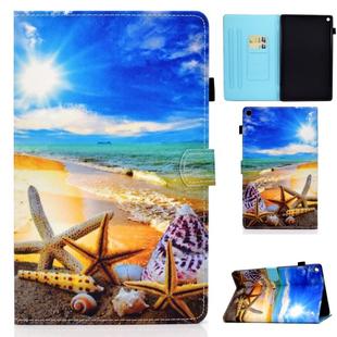 For Amazon Kindle Fire HD10 2019 / 2017 Colored Drawing Stitching Horizontal Flip Leather Case with Holder & Card Slots & Sleep / Wake-up Function(Blue Sky Starfish)