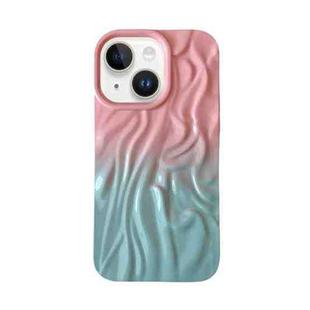 For iPhone 14 Wrinkle Gradient Oily Feel TPU Phone Case(Pink Green)