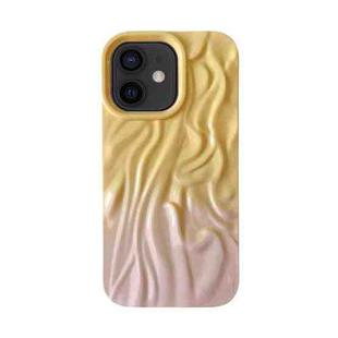 For iPhone 12 Wrinkle Gradient Oily Feel TPU Phone Case(Yellow Pink)