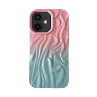 For iPhone 12 Wrinkle Gradient Oily Feel TPU Phone Case(Pink Green)