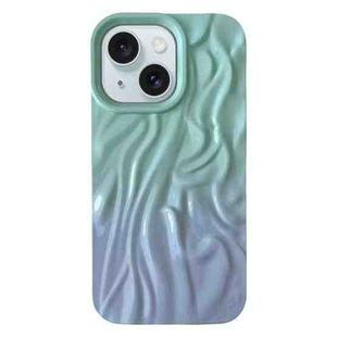 For iPhone 15 Plus Wrinkle Gradient Oily Feel TPU Phone Case(Green Purple)