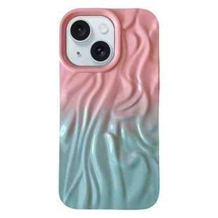 For iPhone 15 Wrinkle Gradient Oily Feel TPU Phone Case(Pink Green)