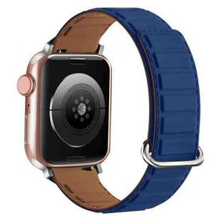 For Apple Watch Ultra 49mm Reverse Buckle Magnetic Silicone Watch Band(Silver Buckle Blue)