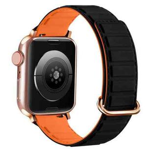 For Apple Watch 8 41mm Reverse Buckle Magnetic Silicone Watch Band(Rose Buckle Black Orange)
