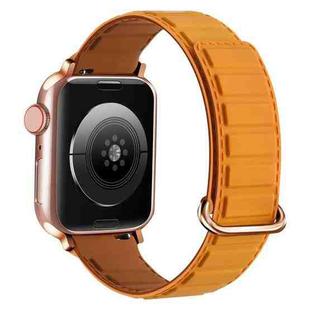 For Apple Watch 8 41mm Reverse Buckle Magnetic Silicone Watch Band(Rose Buckle Poppy Brown)