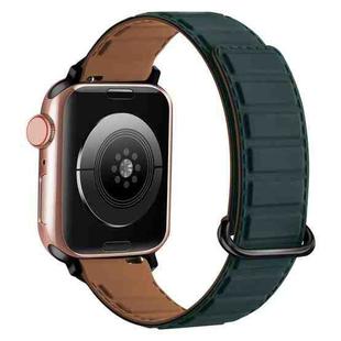 For Apple Watch 7 41mm Reverse Buckle Magnetic Silicone Watch Band(Black Buckle Green Brown)