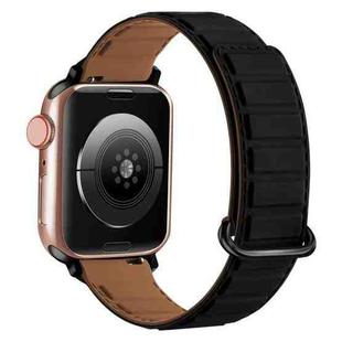 For Apple Watch 7 41mm Reverse Buckle Magnetic Silicone Watch Band(Black Buckle Black Brown)