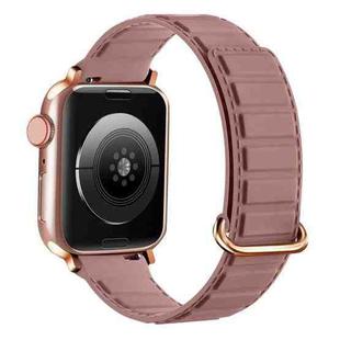 For Apple Watch 7 41mm Reverse Buckle Magnetic Silicone Watch Band(Rose Buckle Rouge)