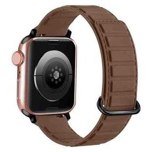 For Apple Watch 7 45mm Reverse Buckle Magnetic Silicone Watch Band(Black Buckle Coffee)