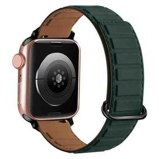 For Apple Watch 7 45mm Reverse Buckle Magnetic Silicone Watch Band(Black Buckle Green Brown)