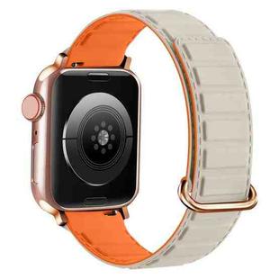 For Apple Watch 7 45mm Reverse Buckle Magnetic Silicone Watch Band(Rose Buckle Starlight Orange)