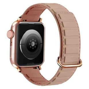 For Apple Watch 7 45mm Reverse Buckle Magnetic Silicone Watch Band(Rose Buckle Pink)