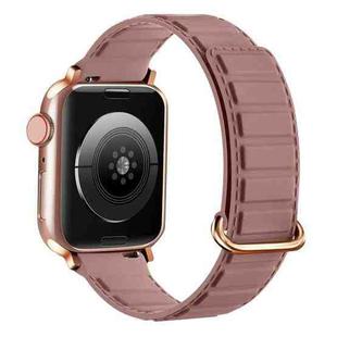 For Apple Watch SE 44mm Reverse Buckle Magnetic Silicone Watch Band(Rose Buckle Rouge)