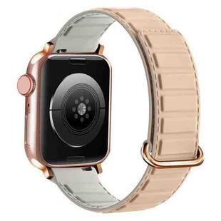For Apple Watch 6 44mm Reverse Buckle Magnetic Silicone Watch Band(Rose Buckle Milk Grey)
