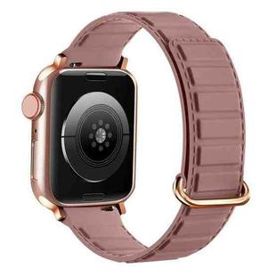 For Apple Watch 5 44mm Reverse Buckle Magnetic Silicone Watch Band(Rose Buckle Rouge)