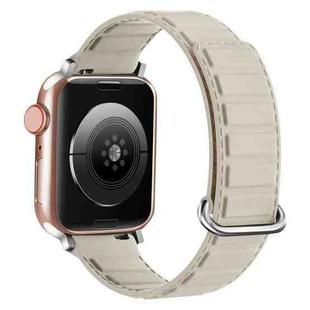 For Apple Watch 3 42mm Reverse Buckle Magnetic Silicone Watch Band(Silver Buckle Starlight)