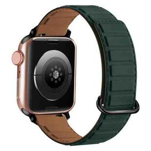For Apple Watch 38mm Reverse Buckle Magnetic Silicone Watch Band(Black Buckle Green Brown)