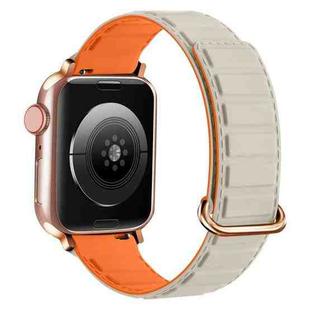 For Apple Watch 38mm Reverse Buckle Magnetic Silicone Watch Band(Rose Buckle Starlight Orange)