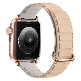 For Apple Watch Ultra 2 49mm Reverse Buckle Magnetic Silicone Watch Band(Rose Buckle Milk Grey)