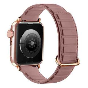For Apple Watch 9 41mm Reverse Buckle Magnetic Silicone Watch Band(Rose Buckle Rouge)