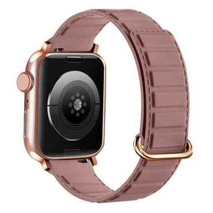 For Apple Watch Series 10 46mm Reverse Buckle Magnetic Silicone Watch Band(Rose Buckle Rouge)