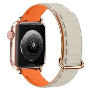 For Apple Watch Series 10 42mm Reverse Buckle Magnetic Silicone Watch Band(Rose Buckle Starlight Orange)