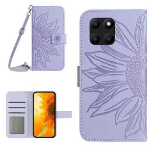 For Honor X6A Skin Feel Sun Flower Pattern Leather Phone Case with Lanyard(Purple)