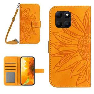 For Honor X6A Skin Feel Sun Flower Pattern Leather Phone Case with Lanyard(Yellow)