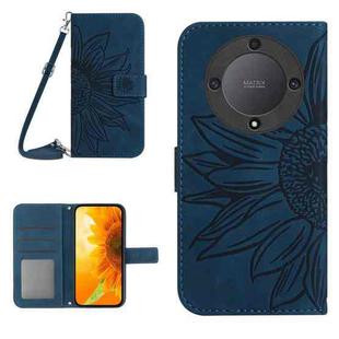 For Honor X9b Skin Feel Sun Flower Pattern Leather Phone Case with Lanyard(Inky Blue)