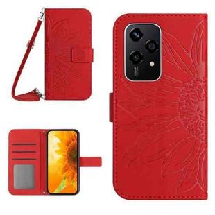 For Honor 200 Lite Global Skin Feel Sun Flower Pattern Leather Phone Case with Lanyard(Red)