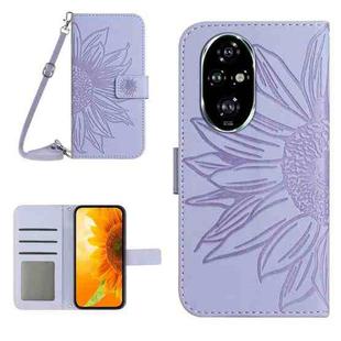 For Honor 200 5G Global Skin Feel Sun Flower Pattern Leather Phone Case with Lanyard(Purple)