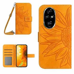 For Honor 200 5G Global Skin Feel Sun Flower Pattern Leather Phone Case with Lanyard(Yellow)