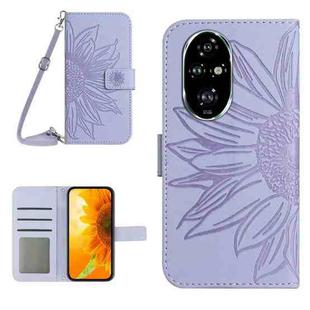 For Honor 200 Pro 5G Global Skin Feel Sun Flower Pattern Leather Phone Case with Lanyard(Purple)