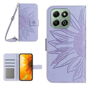 For Honor X6b Skin Feel Sun Flower Pattern Leather Phone Case with Lanyard(Purple)