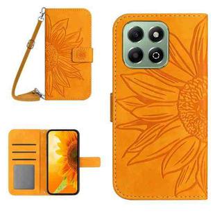 For Honor 200 Smart Global Skin Feel Sun Flower Pattern Leather Phone Case with Lanyard(Yellow)