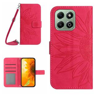 For Honor 200 Smart Global Skin Feel Sun Flower Pattern Leather Phone Case with Lanyard(Rose Red)