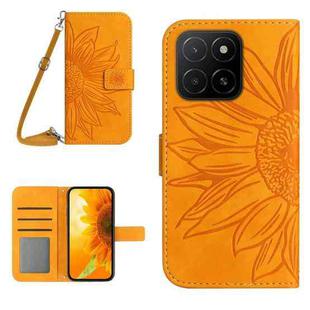 For Honor X5b 4G / X5b Plus 4G Skin Feel Sun Flower Pattern Leather Phone Case with Lanyard(Yellow)